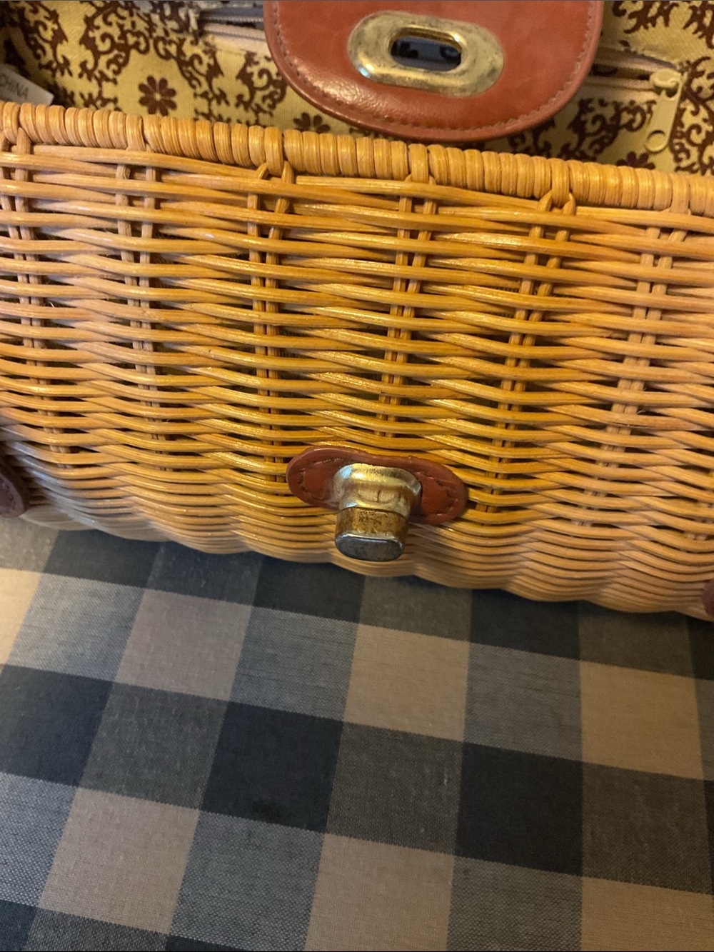 Woven Straw Barrel Tote with Brown Leather Trim - Picture 3 of 4